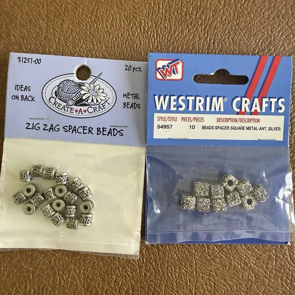 Vtg Silver Tone Spacer Beads Mixed Lot Metal Jewelry Making Craft Barrel Stars